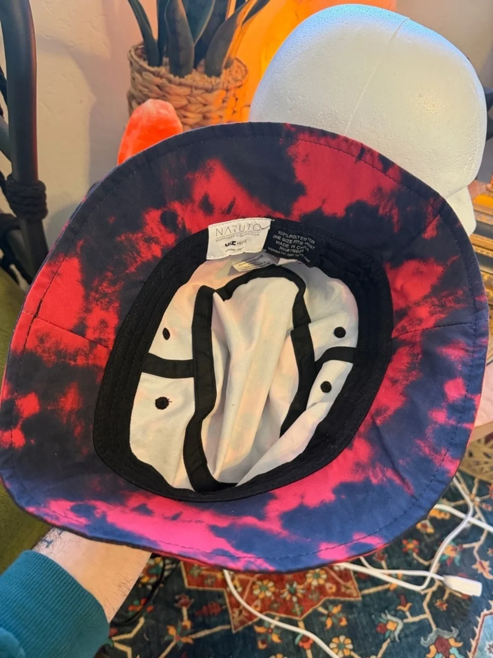 Red and Black Tie-Dye Bucket Hat with White Graphic